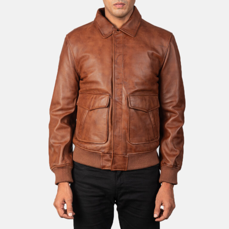 Mens Coffmen Brown Leather Bomber Jacket6237-5-1568991087834